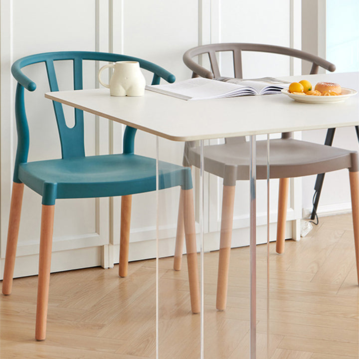 Chaise de salle à manger moderne minimaliste incurvée en PP et bois de hêtre, sans accoudoirs, pour salle à manger et cuisine 