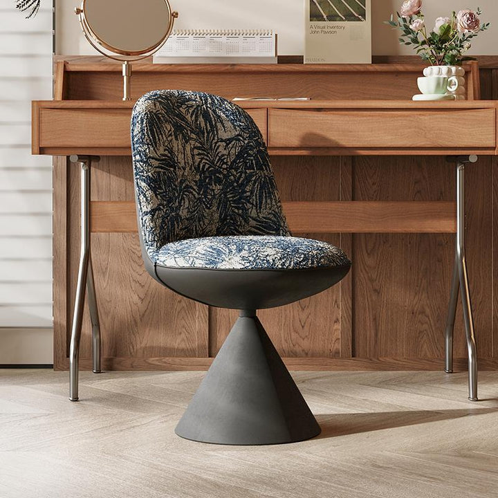 Tabouret de coiffeuse moderne minimaliste en tissu jacquard conique incurvé en acier au carbone, sans dossier ni accoudoirs, pour chambre à coucher 