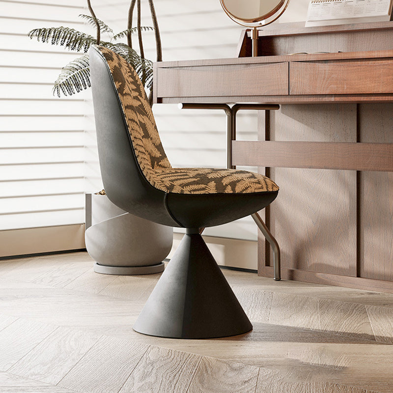 Tabouret de coiffeuse moderne minimaliste en tissu jacquard conique incurvé en acier au carbone, sans dossier ni accoudoirs, pour chambre à coucher 