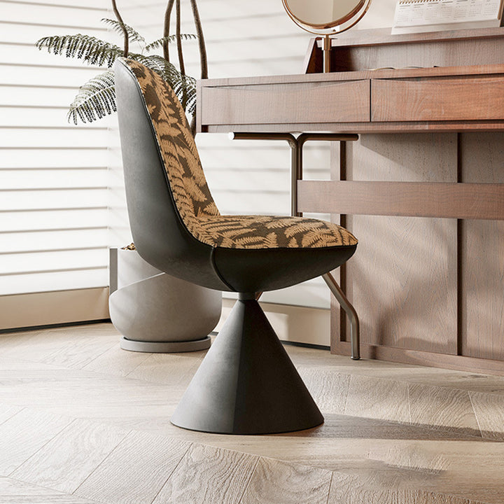 Tabouret de coiffeuse moderne minimaliste en tissu jacquard conique incurvé en acier au carbone, sans dossier ni accoudoirs, pour chambre à coucher 
