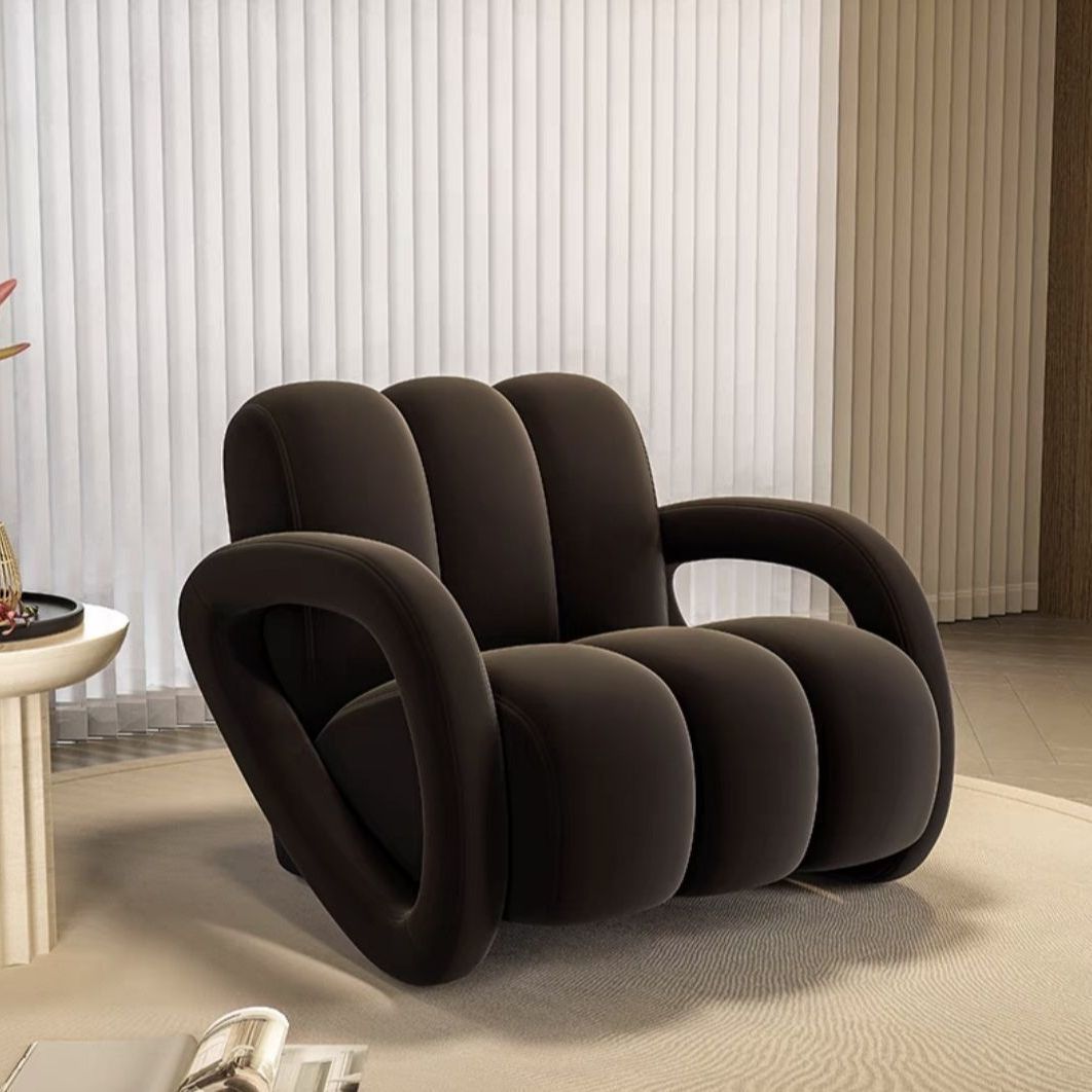 Modern Minimalist Rectangular Brushed Velvet Tech Leather Solid Pine Wood Accent Chair Backrest Armrest For Living Room