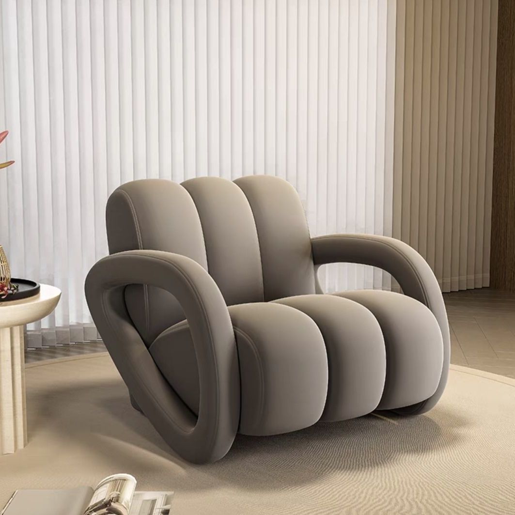 Modern Minimalist Rectangular Brushed Velvet Tech Leather Solid Pine Wood Accent Chair Backrest Armrest For Living Room