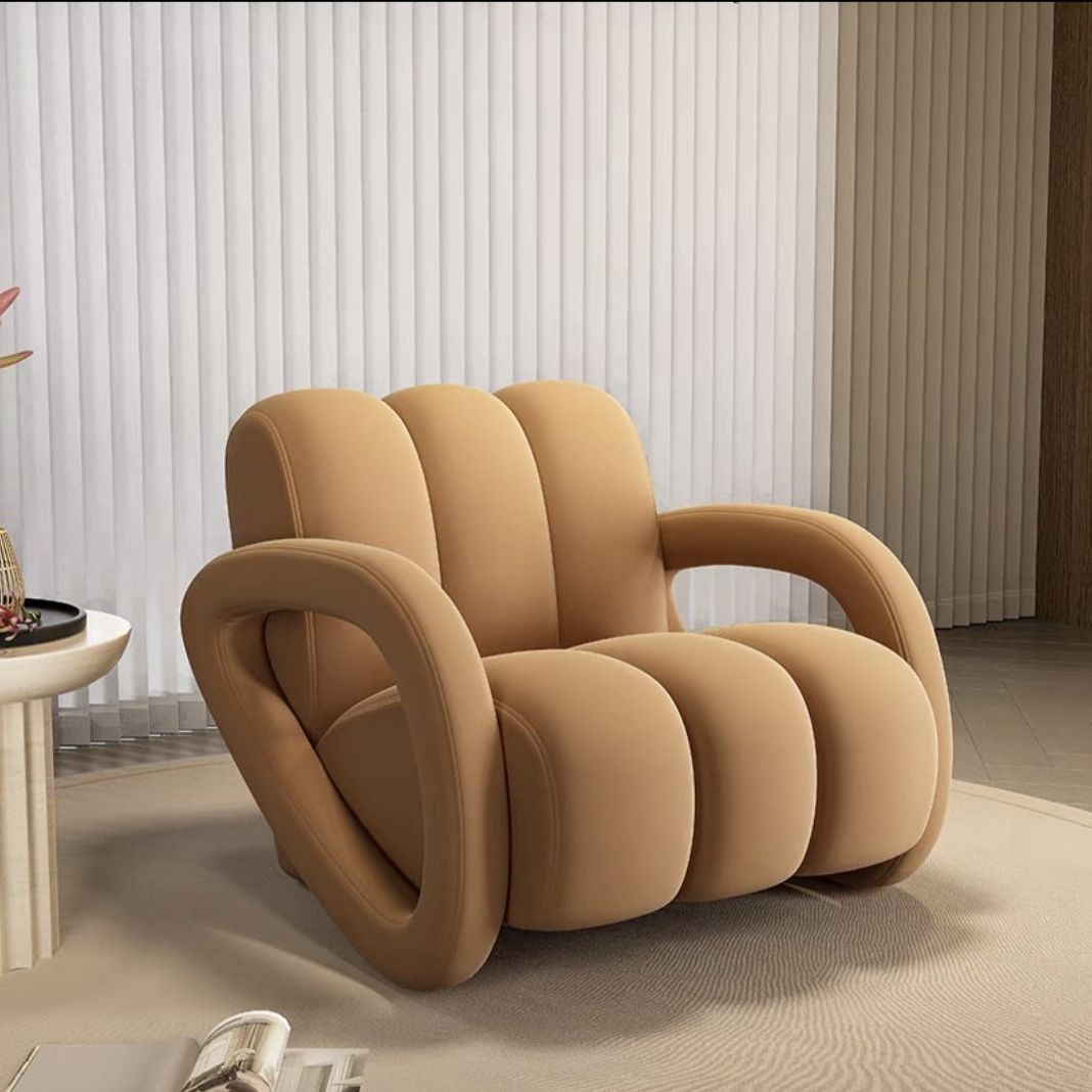 Modern Minimalist Rectangular Brushed Velvet Tech Leather Solid Pine Wood Accent Chair Backrest Armrest For Living Room