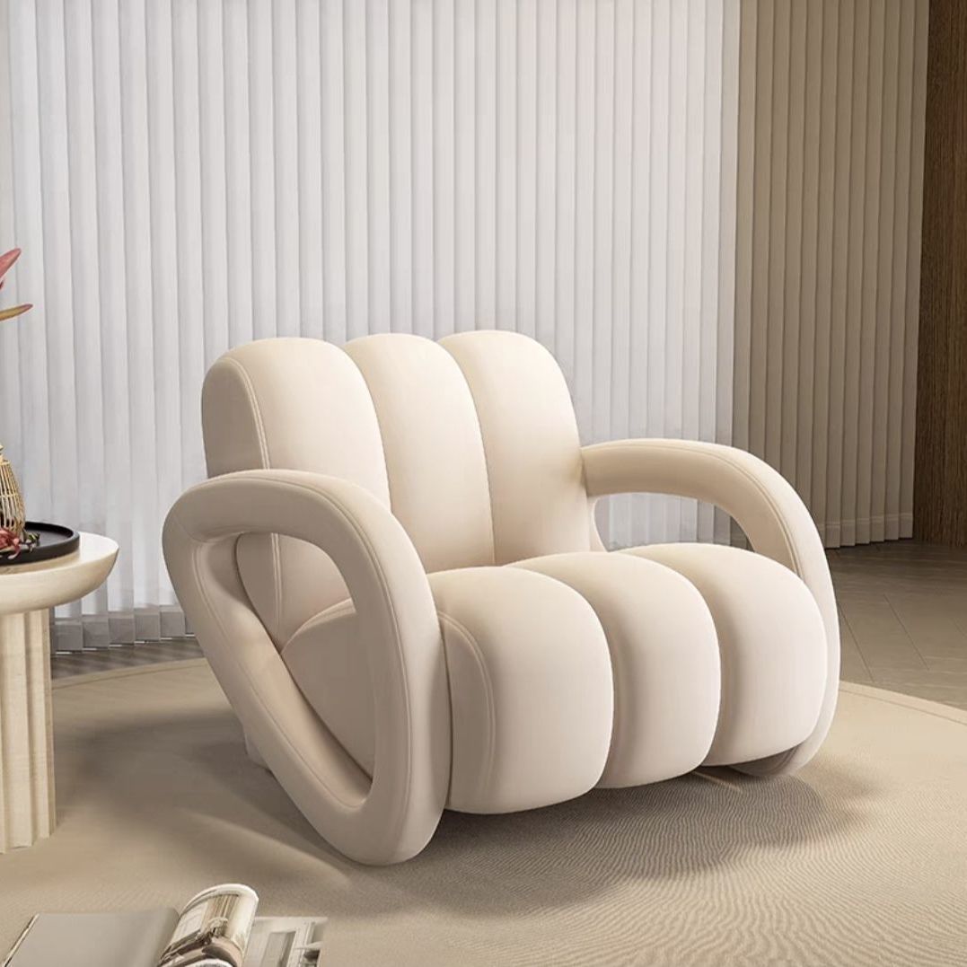 Modern Minimalist Rectangular Brushed Velvet Tech Leather Solid Pine Wood Accent Chair Backrest Armrest For Living Room