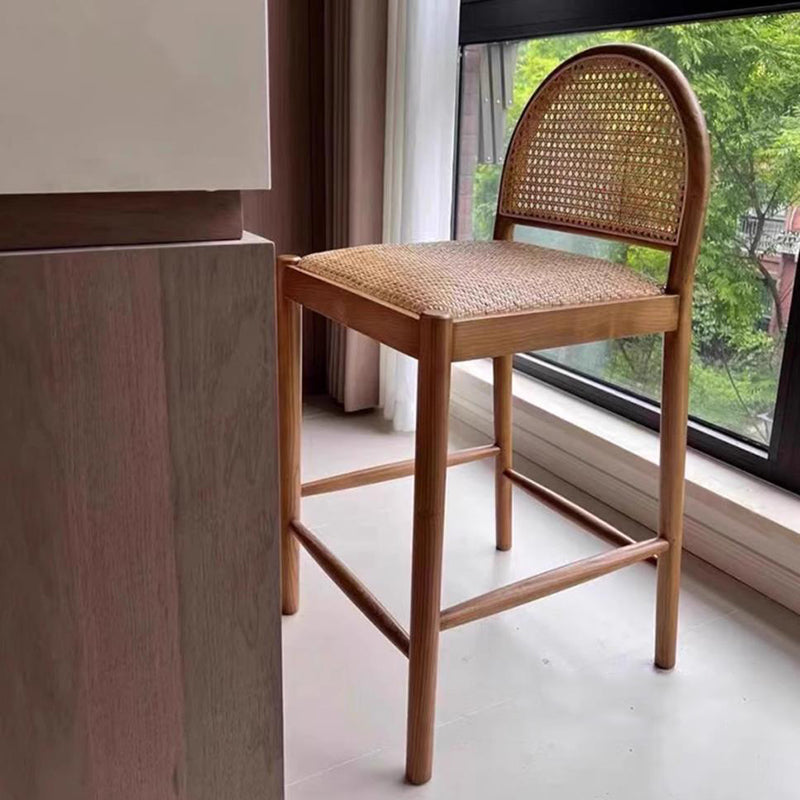 Traditional French Arched Rubberwood Faux Rattan Bar Stool Backrest Armless For Dining Room &amp; Kitchen