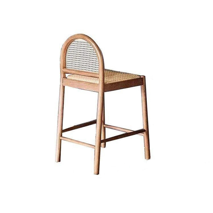 Traditional French Arched Rubberwood Faux Rattan Bar Stool Backrest Armless For Dining Room &amp; Kitchen
