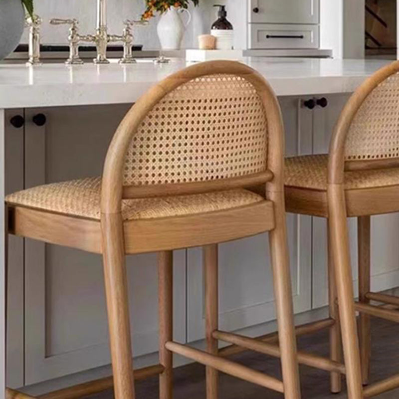 Traditional French Arched Rubberwood Faux Rattan Bar Stool Backrest Armless For Dining Room &amp; Kitchen