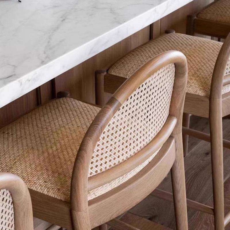 Traditional French Arched Rubberwood Faux Rattan Bar Stool Backrest Armless For Dining Room &amp; Kitchen
