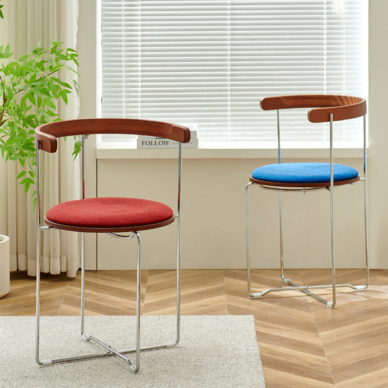 Contemporary Nordic Cylindrical Cotton-Linen Solid Wood Multi-Layer Board Steel Folding Dining Chair Backrest Armless For Dining Room &amp; Kitchen