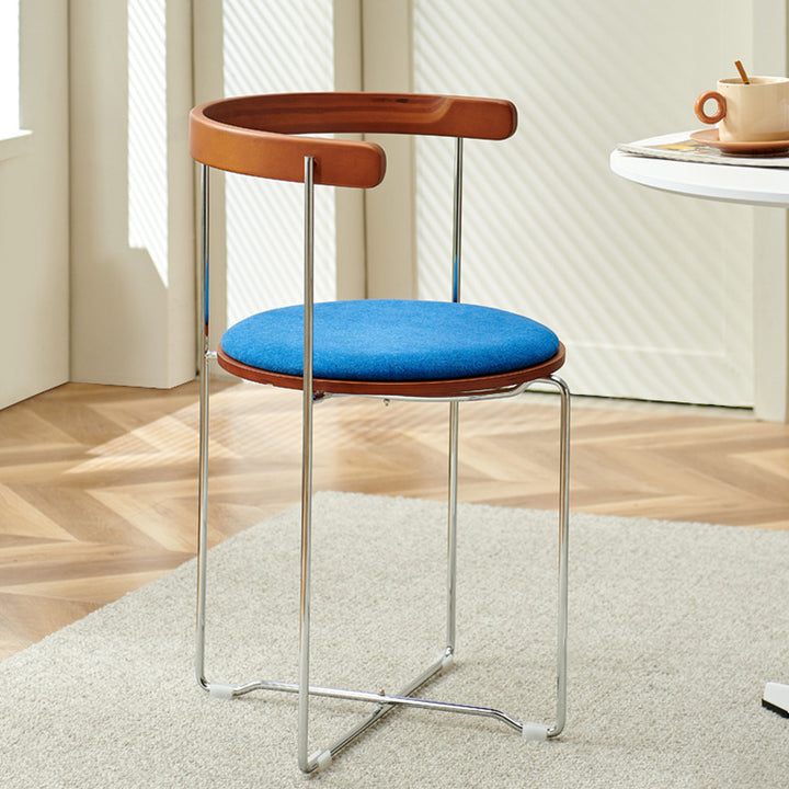 Contemporary Nordic Cylindrical Cotton-Linen Solid Wood Multi-Layer Board Steel Folding Dining Chair Backrest Armless For Dining Room &amp; Kitchen
