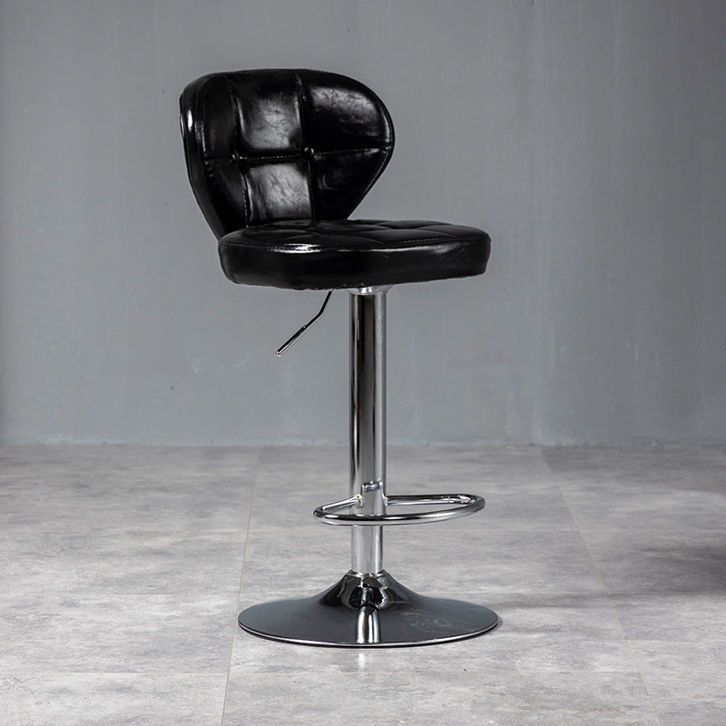 Contemporary Luxury Curved Cylindrical Adjustable Height Faux Oil Wax Leather Metal Bar Stool Backrest Armless For Dining Room &amp; Kitchen