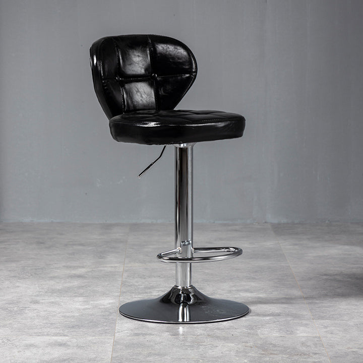 Contemporary Luxury Curved Cylindrical Adjustable Height Faux Oil Wax Leather Metal Bar Stool Backrest Armless For Dining Room &amp; Kitchen