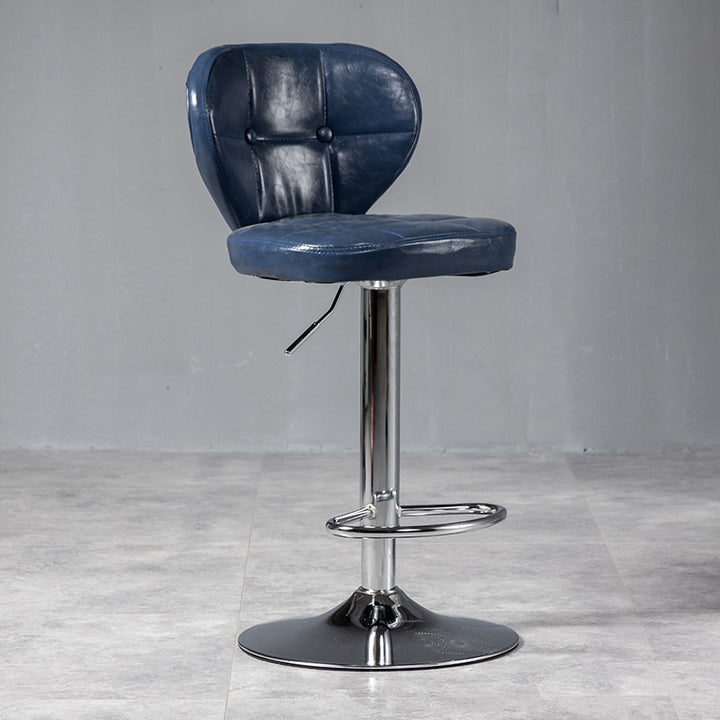 Contemporary Luxury Curved Cylindrical Adjustable Height Faux Oil Wax Leather Metal Bar Stool Backrest Armless For Dining Room &amp; Kitchen