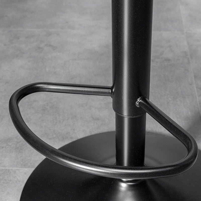 Contemporary Luxury Curved Cylindrical Adjustable Height Faux Oil Wax Leather Metal Bar Stool Backrest Armless For Dining Room &amp; Kitchen