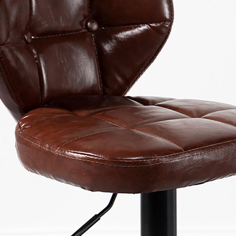 Contemporary Luxury Curved Cylindrical Adjustable Height Faux Oil Wax Leather Metal Bar Stool Backrest Armless For Dining Room &amp; Kitchen