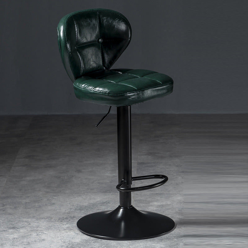 Contemporary Luxury Curved Cylindrical Adjustable Height Faux Oil Wax Leather Metal Bar Stool Backrest Armless For Dining Room &amp; Kitchen