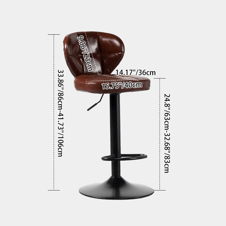 Taburete de bar cilíndrico curvado de lujo contemporáneo con altura ajustable, cuero sintético de cera de aceite, metal, respaldo sin brazos para comedor y cocina 