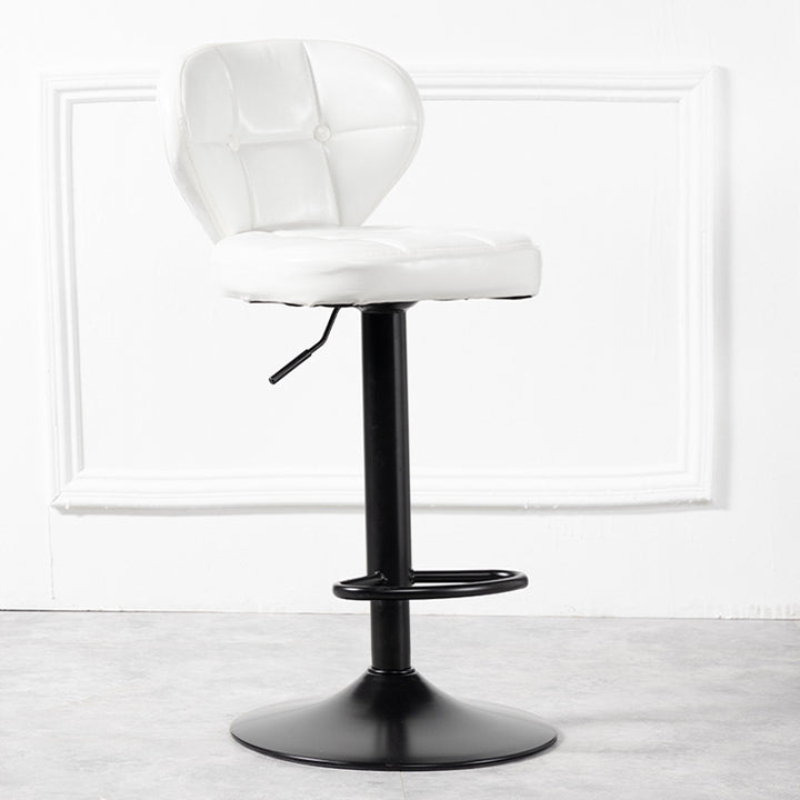 Contemporary Luxury Curved Cylindrical Adjustable Height Faux Oil Wax Leather Metal Bar Stool Backrest Armless For Dining Room &amp; Kitchen