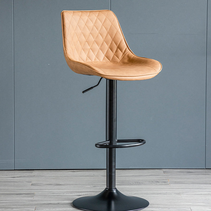 Tabouret de bar pivotant sans accoudoirs en fer, en cuir PU cylindrique incurvé, style minimaliste moderne, avec dossier, pour salle à manger et cuisine 
