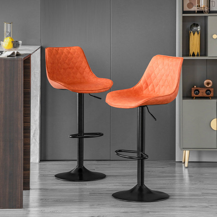 Tabouret de bar pivotant sans accoudoirs en fer, en cuir PU cylindrique incurvé, style minimaliste moderne, avec dossier, pour salle à manger et cuisine 