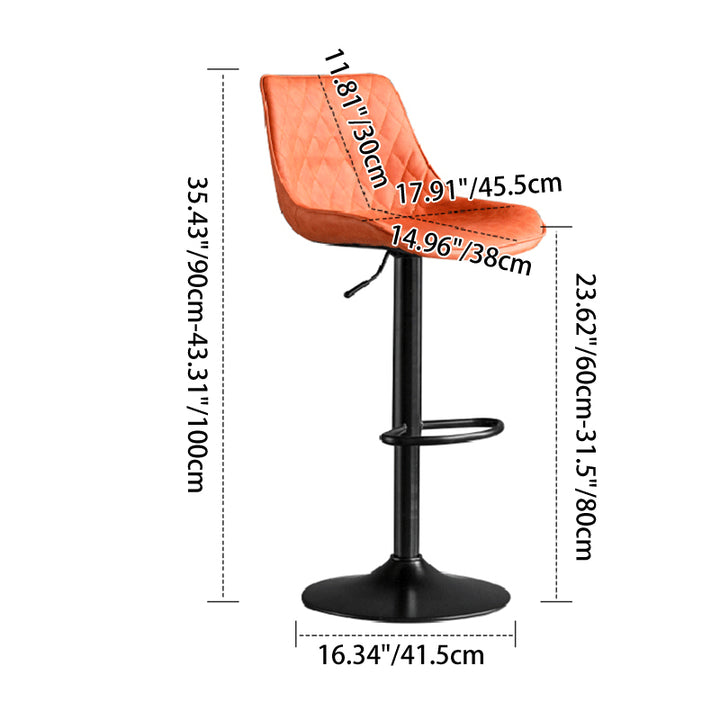 Taburete de bar giratorio con respaldo, sin brazos, de hierro y cuero PU cilíndrico curvo, minimalista moderno, para comedor y cocina 