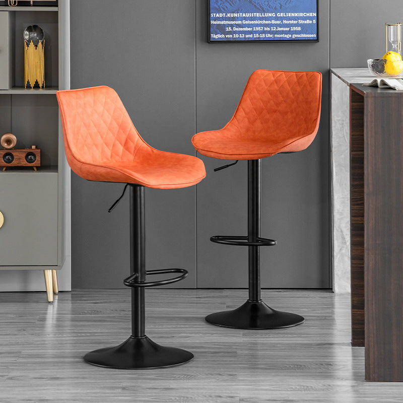 Tabouret de bar pivotant sans accoudoirs en fer, en cuir PU cylindrique incurvé, style minimaliste moderne, avec dossier, pour salle à manger et cuisine 