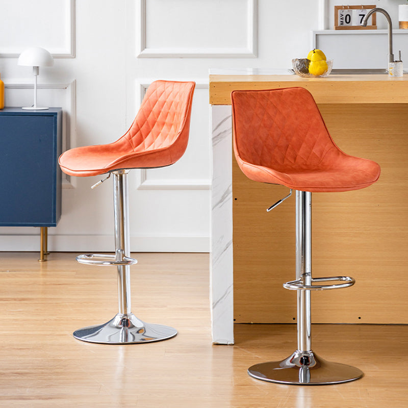 Tabouret de bar pivotant sans accoudoirs en fer, en cuir PU cylindrique incurvé, style minimaliste moderne, avec dossier, pour salle à manger et cuisine 