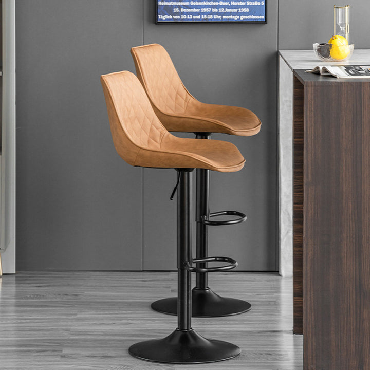 Tabouret de bar pivotant sans accoudoirs en fer, en cuir PU cylindrique incurvé, style minimaliste moderne, avec dossier, pour salle à manger et cuisine 