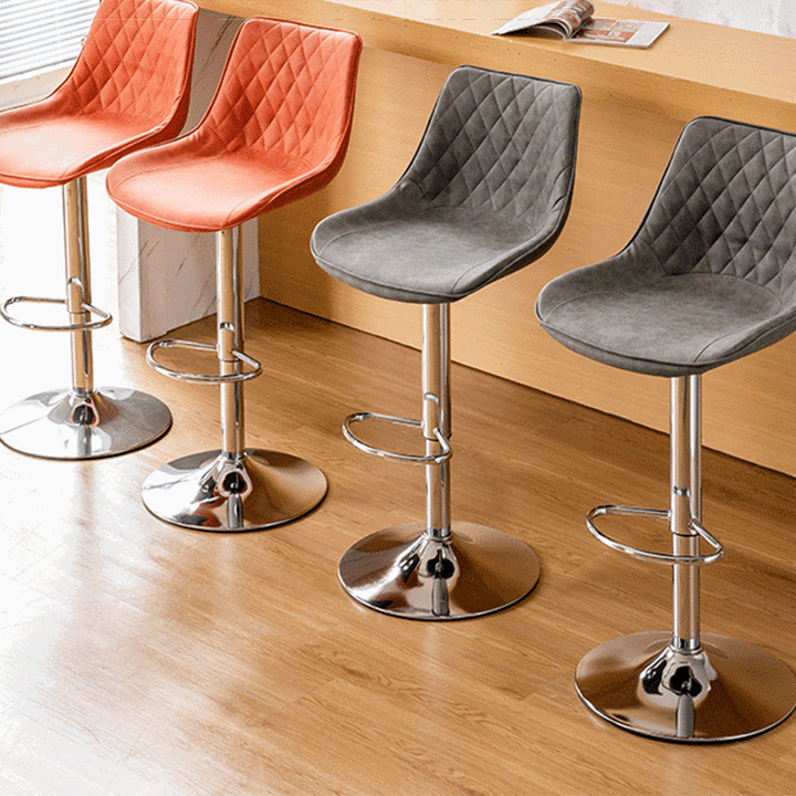 Tabouret de bar pivotant sans accoudoirs en fer, en cuir PU cylindrique incurvé, style minimaliste moderne, avec dossier, pour salle à manger et cuisine 