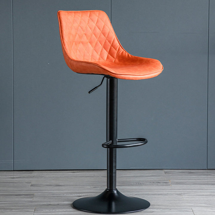 Tabouret de bar pivotant sans accoudoirs en fer, en cuir PU cylindrique incurvé, style minimaliste moderne, avec dossier, pour salle à manger et cuisine 