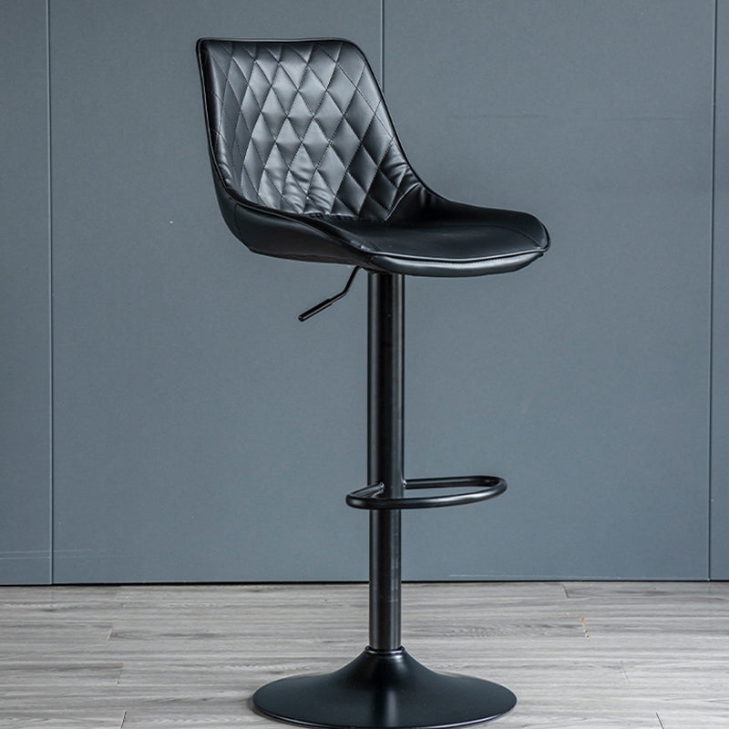 Tabouret de bar pivotant sans accoudoirs en fer, en cuir PU cylindrique incurvé, style minimaliste moderne, avec dossier, pour salle à manger et cuisine 