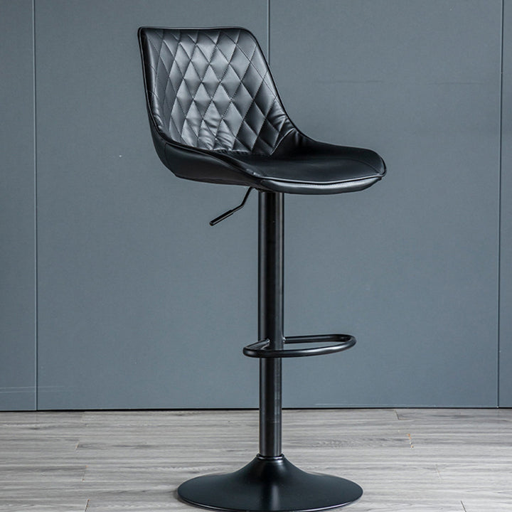 Tabouret de bar pivotant sans accoudoirs en fer, en cuir PU cylindrique incurvé, style minimaliste moderne, avec dossier, pour salle à manger et cuisine 