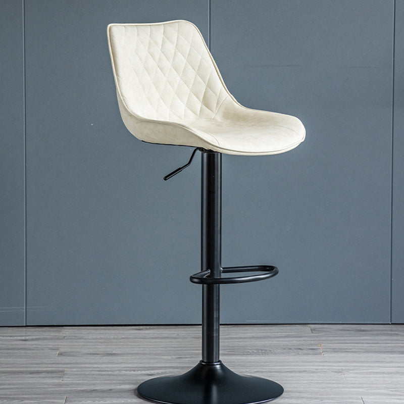 Tabouret de bar pivotant sans accoudoirs en fer, en cuir PU cylindrique incurvé, style minimaliste moderne, avec dossier, pour salle à manger et cuisine 