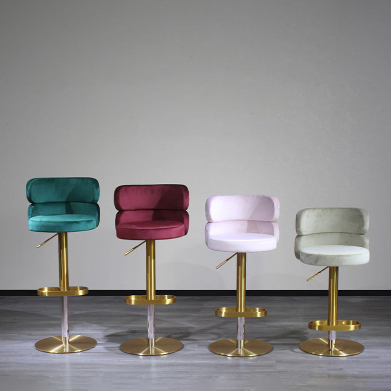 Contemporary Luxury Curved Rectangular Stainless Steel Velvet Bar Stool Backrest Armless For Dining Room &amp; Kitchen