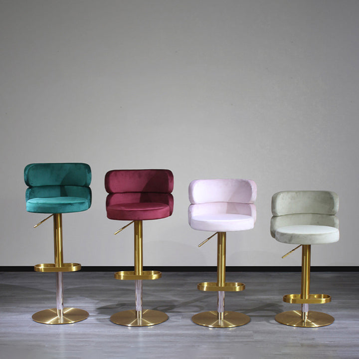 Contemporary Luxury Curved Rectangular Stainless Steel Velvet Bar Stool Backrest Armless For Dining Room &amp; Kitchen