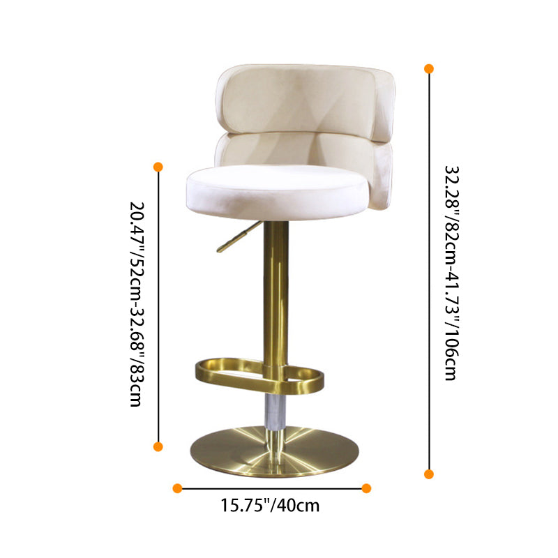 Contemporary Luxury Curved Rectangular Stainless Steel Velvet Bar Stool Backrest Armless For Dining Room &amp; Kitchen