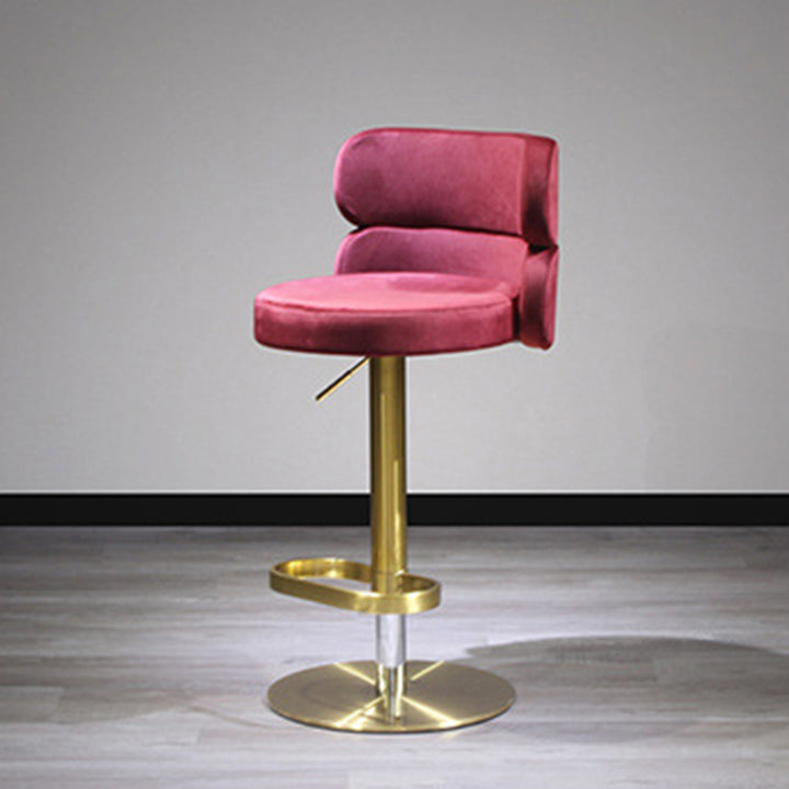Contemporary Luxury Curved Rectangular Stainless Steel Velvet Bar Stool Backrest Armless For Dining Room &amp; Kitchen
