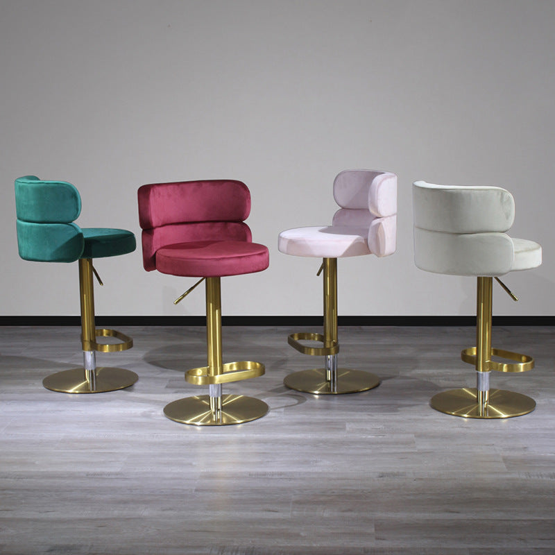 Contemporary Luxury Curved Rectangular Stainless Steel Velvet Bar Stool Backrest Armless For Dining Room &amp; Kitchen