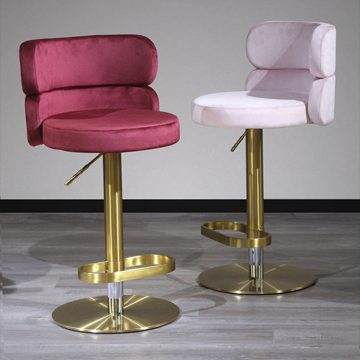 Contemporary Luxury Curved Rectangular Stainless Steel Velvet Bar Stool Backrest Armless For Dining Room &amp; Kitchen