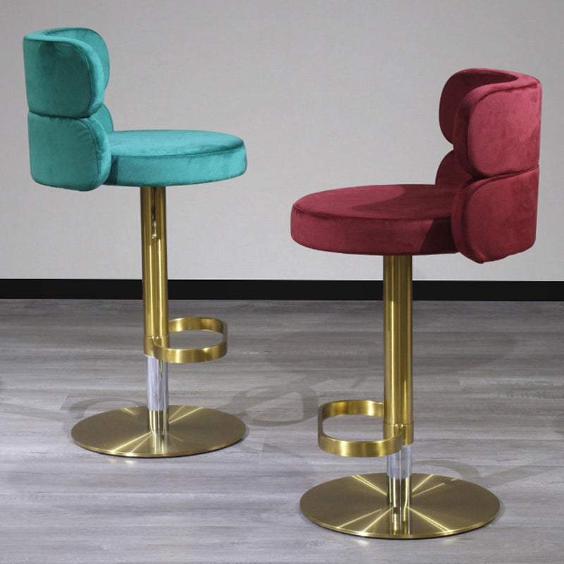 Contemporary Luxury Curved Rectangular Stainless Steel Velvet Bar Stool Backrest Armless For Dining Room &amp; Kitchen