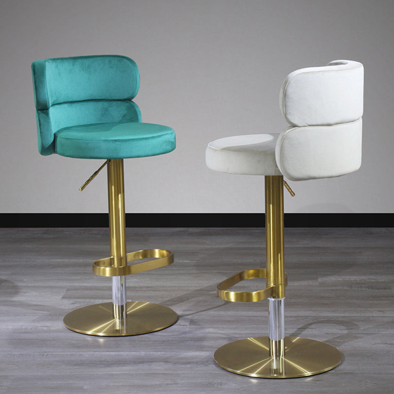 Contemporary Luxury Curved Rectangular Stainless Steel Velvet Bar Stool Backrest Armless For Dining Room &amp; Kitchen