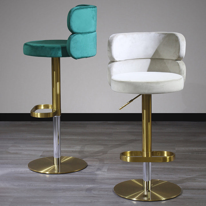 Contemporary Luxury Curved Rectangular Stainless Steel Velvet Bar Stool Backrest Armless For Dining Room &amp; Kitchen