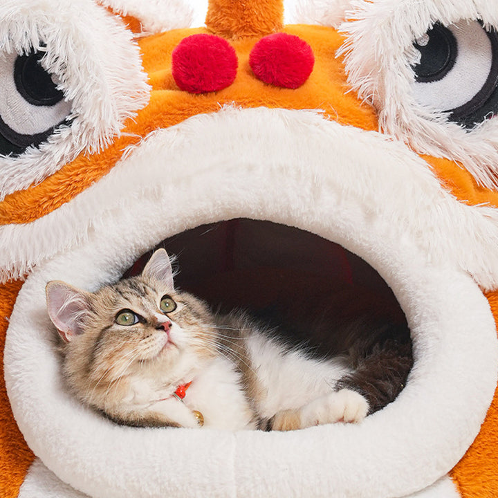 Lit pour chat en velours et coton au design contemporain créatif en forme de lion pour chambre à coucher 