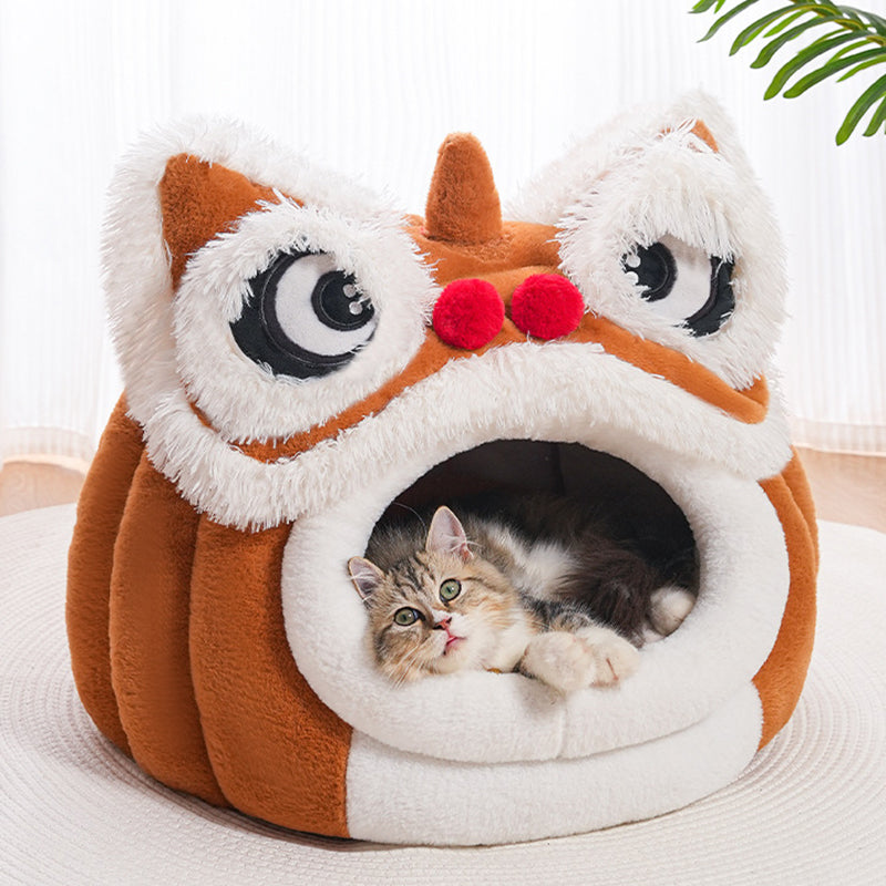 Lit pour chat en velours et coton au design contemporain créatif en forme de lion pour chambre à coucher 