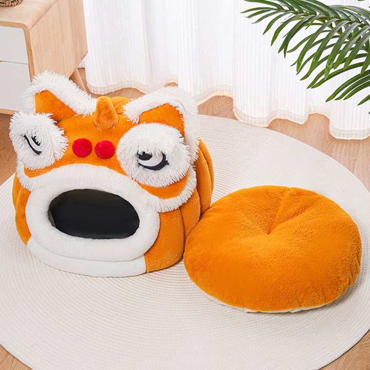 Lit pour chat en velours et coton au design contemporain créatif en forme de lion pour chambre à coucher 