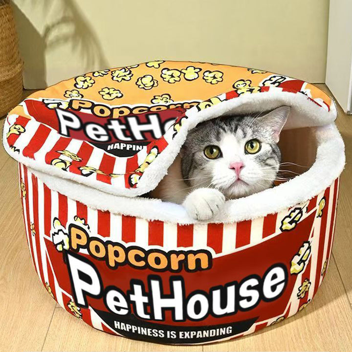 Seau à popcorn cylindrique créatif contemporain en velours cristal et velours arctique, lit pour animaux détachable, lit pour chat pour chambre à coucher 