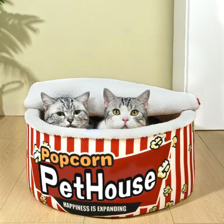 Seau à popcorn cylindrique créatif contemporain en velours cristal et velours arctique, lit pour animaux détachable, lit pour chat pour chambre à coucher 