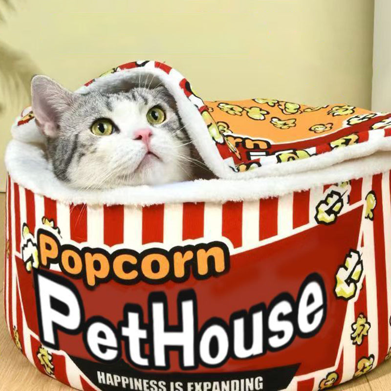 Seau à popcorn cylindrique créatif contemporain en velours cristal et velours arctique, lit pour animaux détachable, lit pour chat pour chambre à coucher 