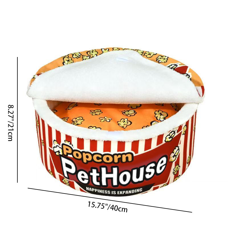 Seau à popcorn cylindrique créatif contemporain en velours cristal et velours arctique, lit pour animaux détachable, lit pour chat pour chambre à coucher 