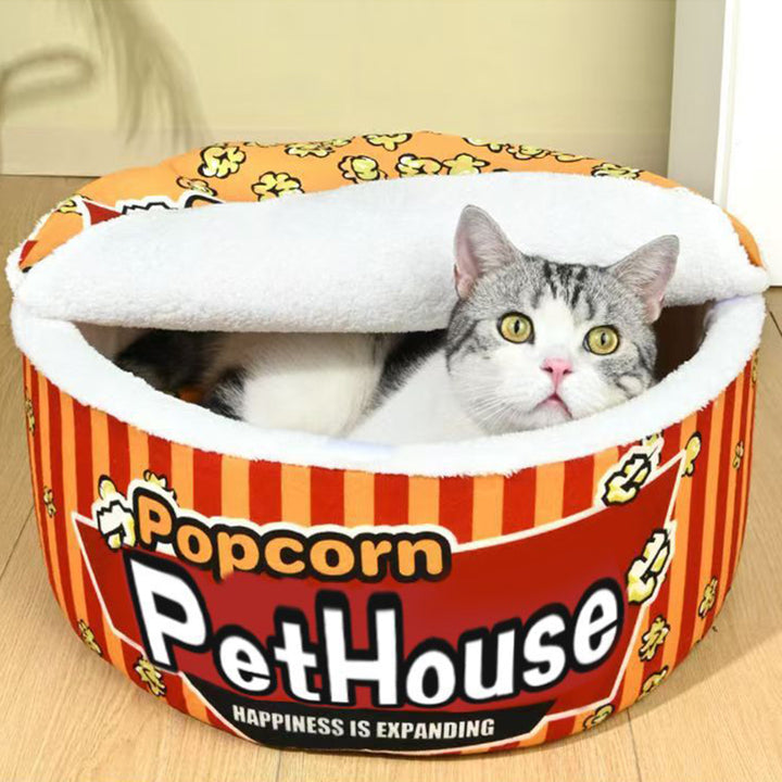 Seau à popcorn cylindrique créatif contemporain en velours cristal et velours arctique, lit pour animaux détachable, lit pour chat pour chambre à coucher 